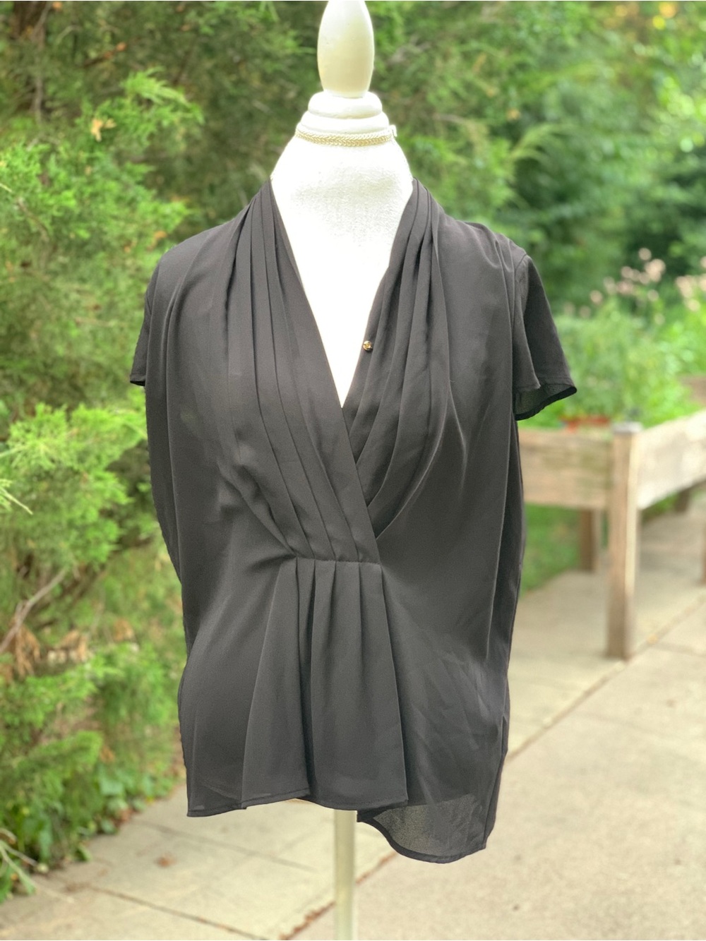 Calvin Klein Black Draped Pleat Front Blouse
